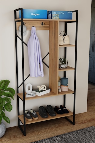 Aria Vestiyer Dekoratif Askılık Portmanto Çok Amaçlı Raf Atlantik Çam