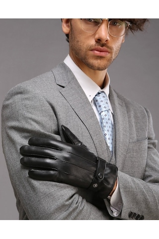 Erkek Suni Deri Eldiven Dokunmatik Ekran Uyumlu 2104 Siyah