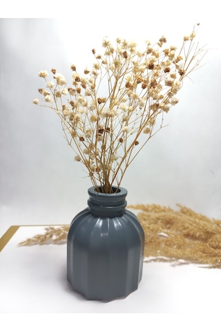 İnce Çizgili Vazo - Modern & Minimal Dekoratif Obje, Salon Ve Ofis Çiçeklik,gri Gri
