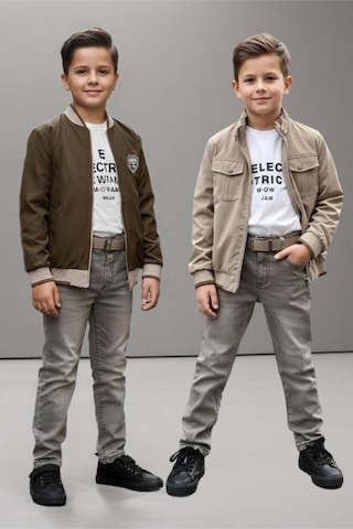 Pina Kids Erkek Çocuk Çift Taraflı Ceketli Penye Bluzlu Keten Pantolonlu Takım Elbise Tkm1602 Bej