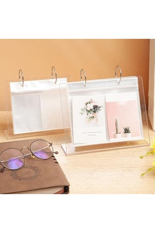 3-6 İnç Masaüstü Küçük Fotoğraf Albümü Akrilik Flip-up Mini Fotoğraf Kitabı Fotoğraf Vitrin Rafı 34/68 Cepler Masa Üstü Resim Ekran Standı Xl