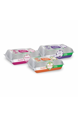 Puretex Yüzey Temizlik Havlusu Pembe Çiçekler+turuncu Meyveler+mor Bitkiler 3x100 300 Yaprak Beyaz