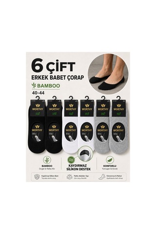 Worthy Socks 6'lı Erkek Dikişsiz Silikonlu Bambu Babet Çorap Çok Renkli