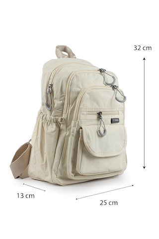 İmaks Küçük Boy 32 Cm Hafif Su Geçirmez Paraşüt Kumaş Çok Gözlü Günlük Kadın Sırt Çantası 8317a Krem