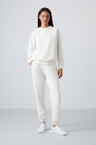 Tommy Life Ekru Basic Pamuklu O Yaka Oversize Lastik Paça Kadın Eşofman Takım - 95287 Ekru