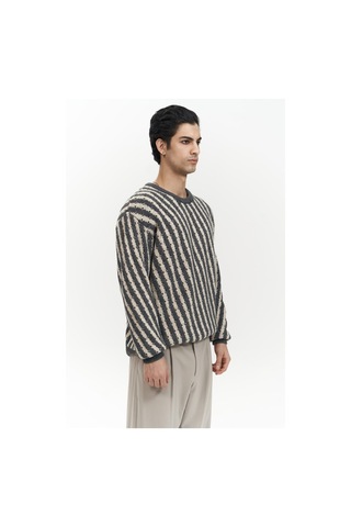 Mai Collection Mai Studios Co. Elijah Şeritli Antrasit Erkek Triko Kazak Antrasit