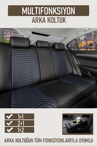 Honda Civic Fc5 Deri Oto Koltuk Kılıfı Ön Arka Takım Siyah Mavi Exclusıve Model Scr