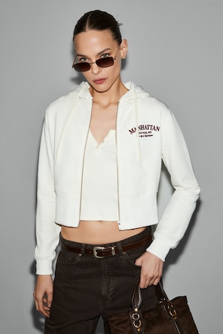 Grımelange Iressıne Kadın Kapüşonlu Fermuarlı Uzun Kollu Regular Beyaz Sweatshirt Beyaz