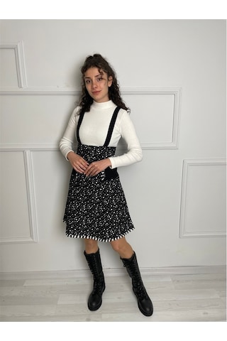 Salopet Pazen Kısa Etek Çıtır Desen Beyaz Byz
