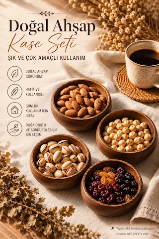 Bambu Çerezlik Oval 4'lü Set Koyukahve Koyu kahverengi