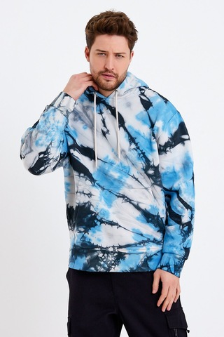 JAHR MARC Mavi Batik Yıkamalı Oversize Erkek Sweatshirt Mavi
