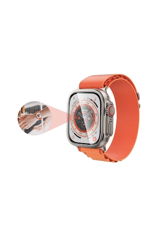 Ekılıf - İos Watch Ultra 49mm Uyumlu - Ekran Koruyucu Metal Çerçeveli Ekran Koruyucu - Alm-01 - Siyah - T26559