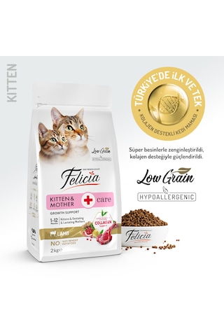 Felicia Kitten & Mother Düşük Tahıllı Kuzu Etli Yavru Kedi Maması 2 KG