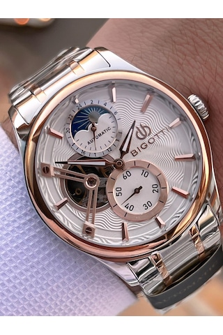 Bigotti Otomatik Ve Kurmalı Çelik Karatma Ve Renk Atma Yapmaz 5 Atm Erkek Kol Saati Ebg.10683.5 Rose Gold - Gümüş