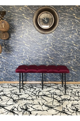 Yirmi15 Metal Ayaklı Babyface Bordo Puf & Bench