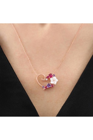 Aşk Senfonisi Manolya Çiçeği Rose Renk Flowers Gümüş Kolye