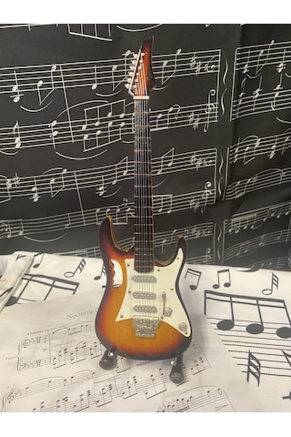 Herşey Nota Elektro Gitar Ahşap El Yapımı Biblo Minyatür 25 Cm