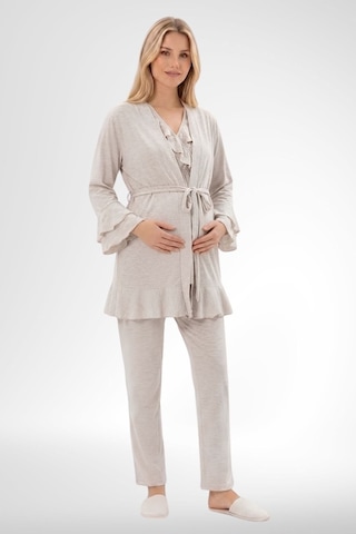 Mecit Pijama Mecit 6403 Sabahlıklı Lohusa Pijama Takımı Vizon