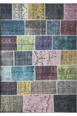 Patchwork2 Desenli Şönil Dokuma Taban Dekoratif Halı Kilim Yolluk Dijital Baskı Halı Yıkanabilir