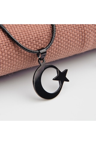 Ay Yıldız Siyah Erkek Kolye Takı Aksesuar K24 T5 Siyah