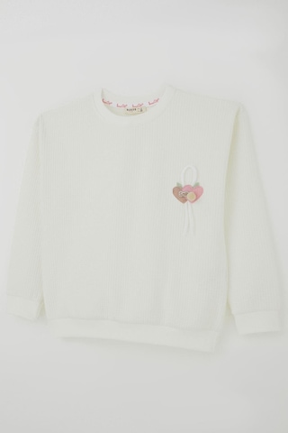 Breeze Kız Çocuk Sweatshirt Waffle Dokulu Kalpli Ponponlu Arma Detaylı 5-9 Yaş, Ekru Ekru