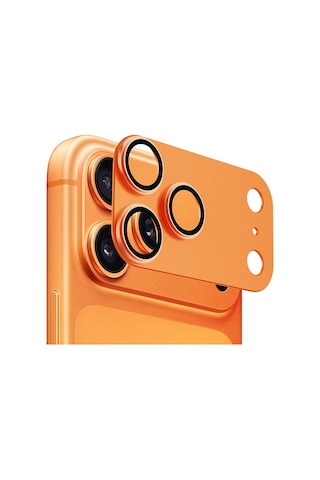 Apple Uyumlu iPhone 17 Pro Tek Parça Tam Kapatan Metal Temperli Kamera Lens Koruyucu Turuncu