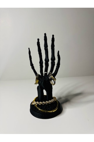 Gotik İskelet El Takı Standı Siyah Yüzük Küpe Bileklik Organizeri 20 Cm