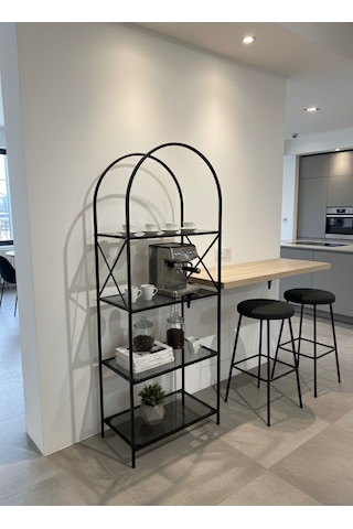 Noble Metal Kitaplık Dekoratif Kemerli 4 Raflı Salon Ve Ofis Rafı 70x180 Cm Siyah