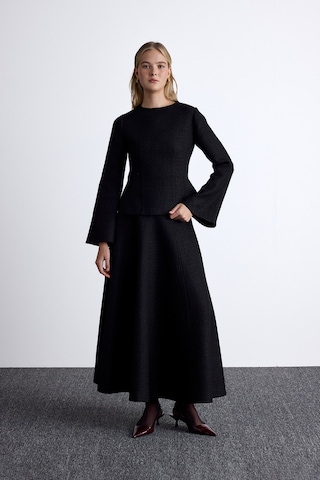 Peplum Detaylı Tüvit Bluz Siyah Siyah