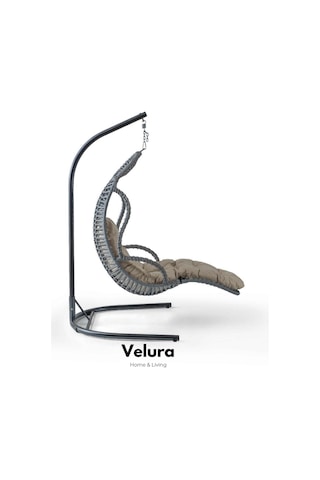 Elit Bahçe Salıncağı - Gri Rattan Krem Minder Gri