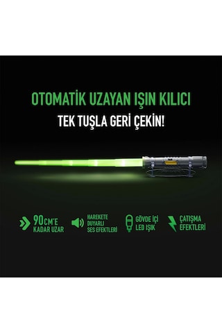 Uzayıp Kısalan Sesli Işıklı Power Saber Işın Kılıcı Yeşil - 90 Cm