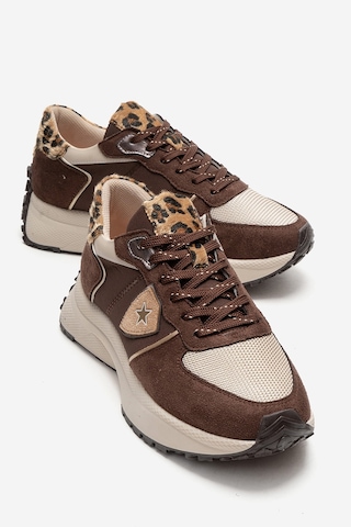 Luvishoes Bıella Kahverengi Süet Desenli Kadın Sneaker Kahverengi