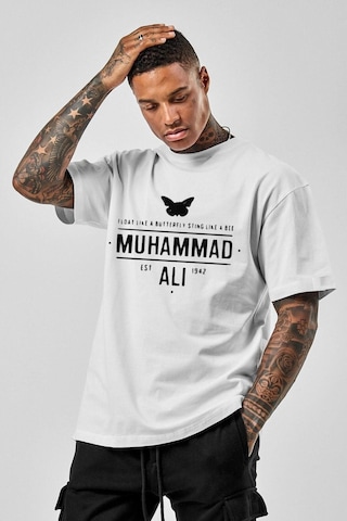 Erkek Beyaz Oversize Muhammad Alı Baskılı T-shirt Beyaz-66472