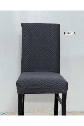 StarMall Tuğla Desen Likrali Jakarlı Kümaş Sandalye Örtüsü, Lastikli, Esnekli Sandalye Kılıfı 1 Adet Antrasit