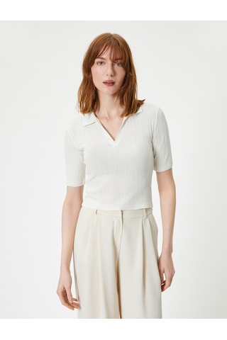 Koton Polo Yaka Kazak Triko Crop Kısa Kollu Ekru 4sak90144ht Ekru