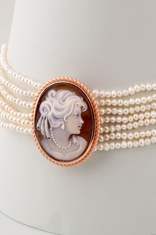 Cameo İtaliano İnci Küpeli Kız 18 Ayar Sarı Altın Kaplama Gümüş Choker Kolye Rose Gold
