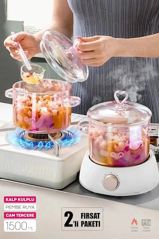 Madamev 2li Borosilikat Cam Tencere Isıya Dayanıklı Termisil 1500