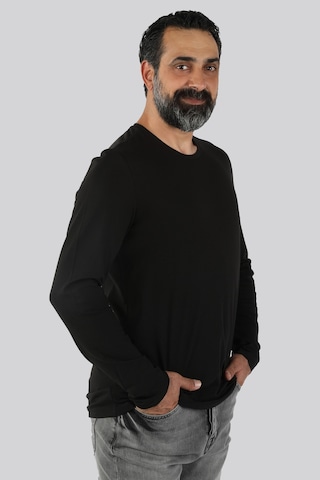 Erkek Bisiklet Yaka Uzun Kollu Tişört Siyah