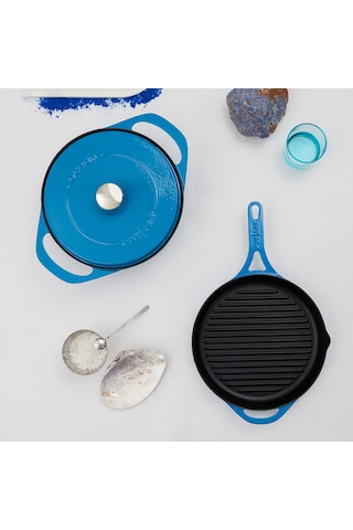 Pot Art Parlak Mavi Derin Döküm Tencere 28 Cm 5,6 Lt Mavi