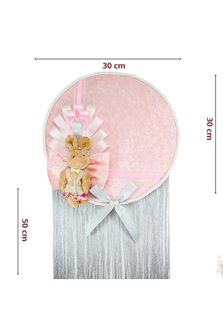 Kasnaklı Kadife 30cm Kapı Süsü - Pembe Çok Renkli