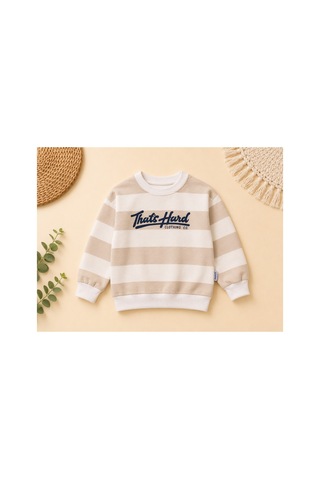 Minaminokids Erkek Çocuk Çizgili Sweatshirt Ve Kot Pantolon İkili Takım Krem
