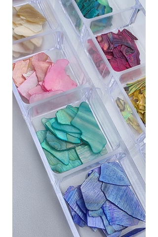12li Sedefli İnce Deniz Kabuğu Tırnak Süsleme Charm Nail Art Charm Taşları Wn-510