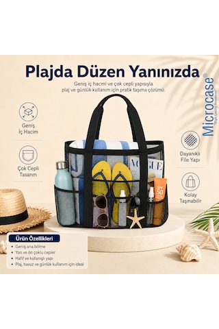 Microcase 5 Gözlü Kum Tutmayan Hafif Plaj Kumsal Havuz Tatil Çantası 1 Ad Al5633 Siyah