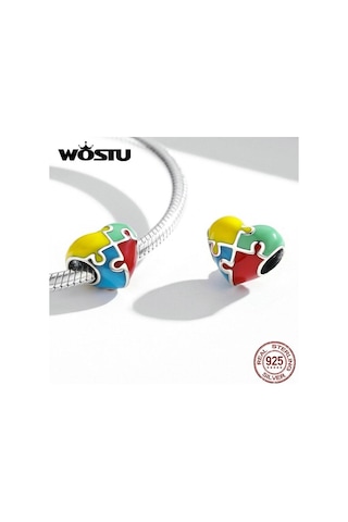 Wostu 925 Ayar Gümüş Charm Aşk Yapboz Renkli Boncuk Kolye Fit Bilezik Kolye Kadınlar Takı İçin, Seçenekler: 925 Silver