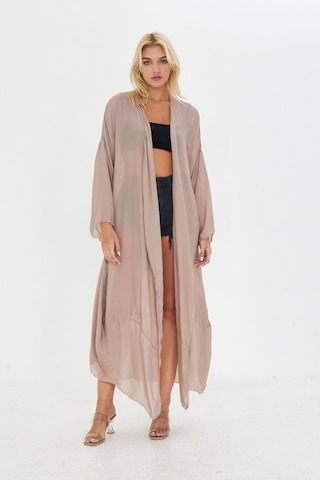 Kutaf Vizon Uzun Soft Yumuşak Kimono Bej - Taba