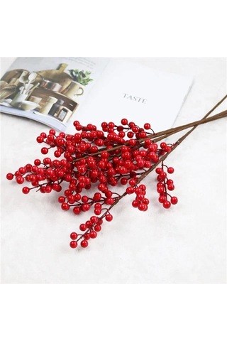3 Adet Yapay Çiçek Kokina Uzun Dal 63cm Yılbaşı Çiçeği Red Berry