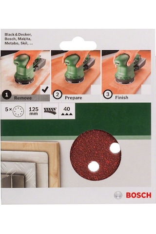 Bosch Eksantirik Zımpara Kağıdı 5'li 125 mm 40 Kum 8 Delik - 2609256A22