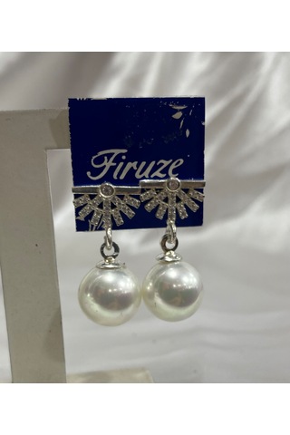 Firuze Gümüş İnci Yuvarlak Tasarım Küpe F16001999