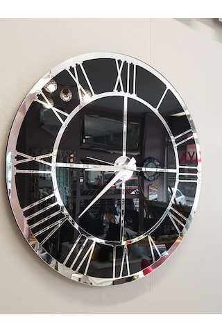 Ayna Denizi Silver Black Model Gümüş Siyah Renk 50 CM Dekoratif Aynalı Duvar Saati Gümüş - Siyah