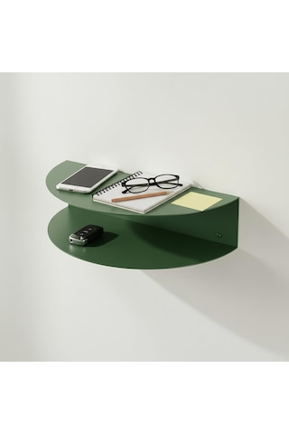 Metal Duvar Rafı Anahtarlık Telefonluk Antre Koridor Dekoratif Organizer Oval Raf 35x12x12 Cm Yeşil